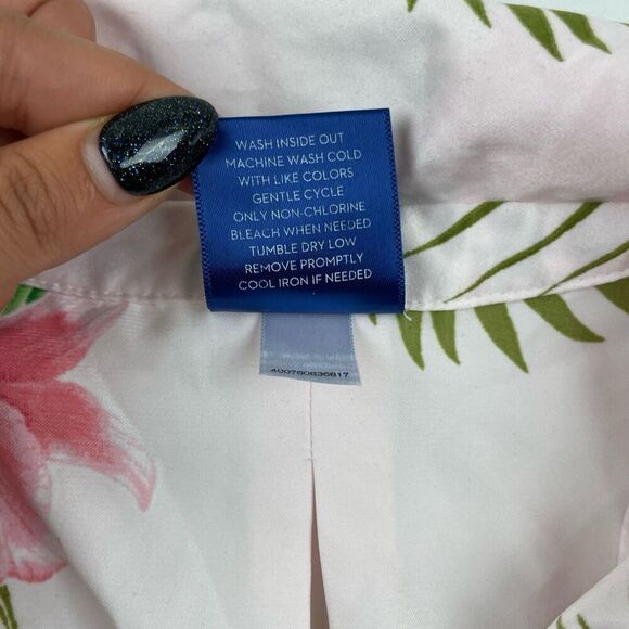 Apt.9 Intimates Sz S Pink Satin Button Up Pajama Shirt Tropical Floral Collared - Picture 2 of 5